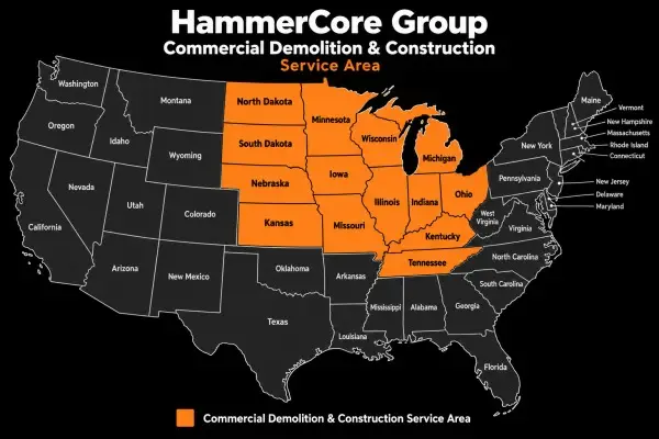 Map of the states HammerCore Group serves for commercial projects